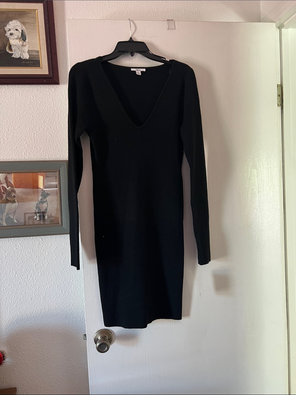 Bar III Black V-Neck Long Sleeve Knit Bodycon Dress